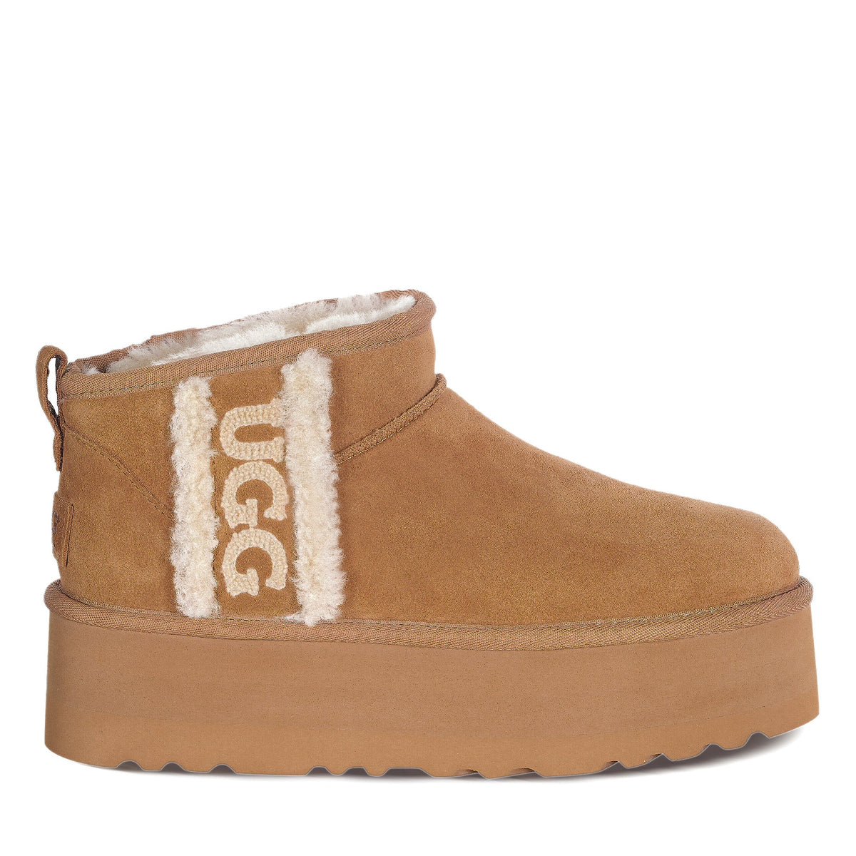 Mini Platform Logo Uggs, women's boots in Chestnut view 1