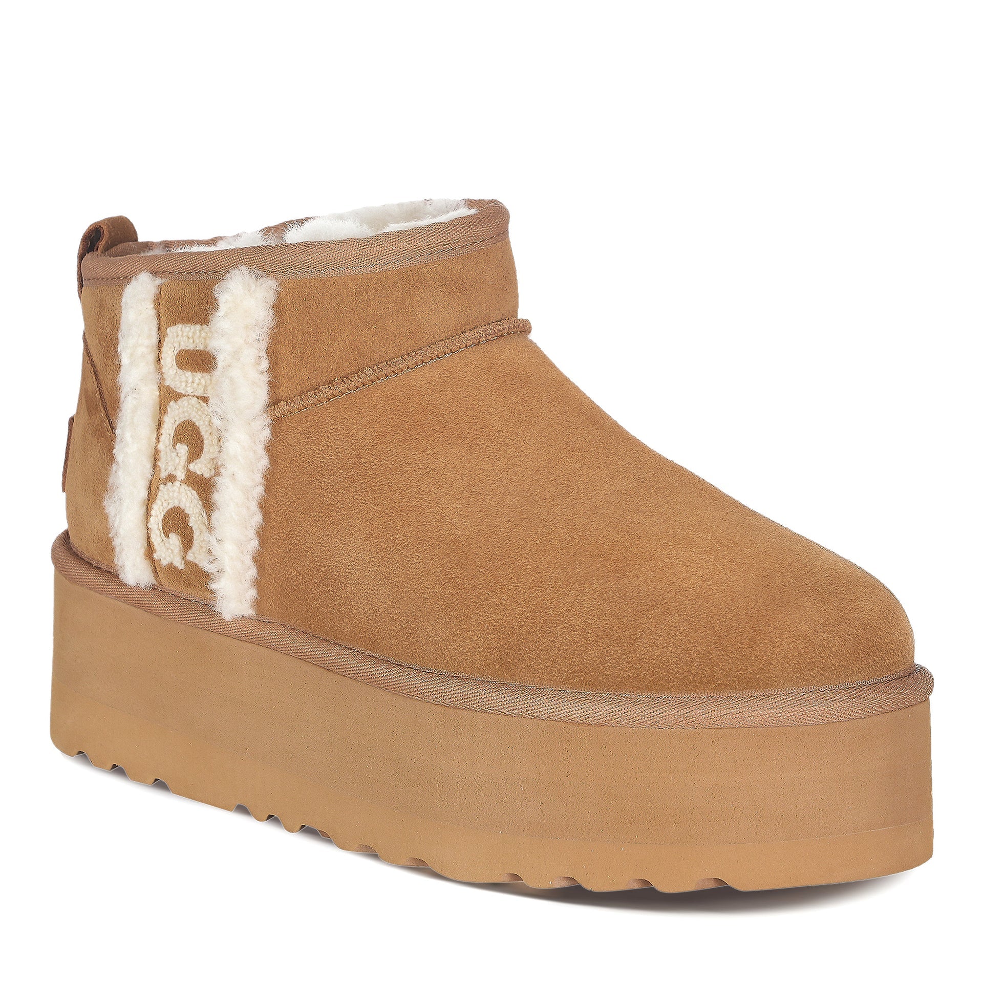 Mini Platform Logo Uggs, women's boots in Chestnut view 2