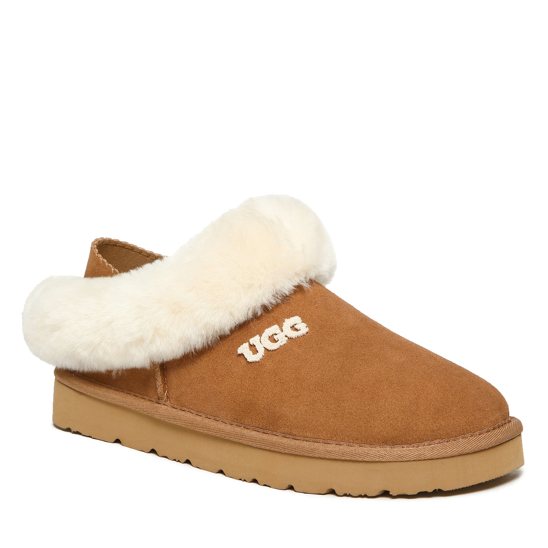 Fluffy Strap Slippers Logo Uggs, for women in Chestnut view 3