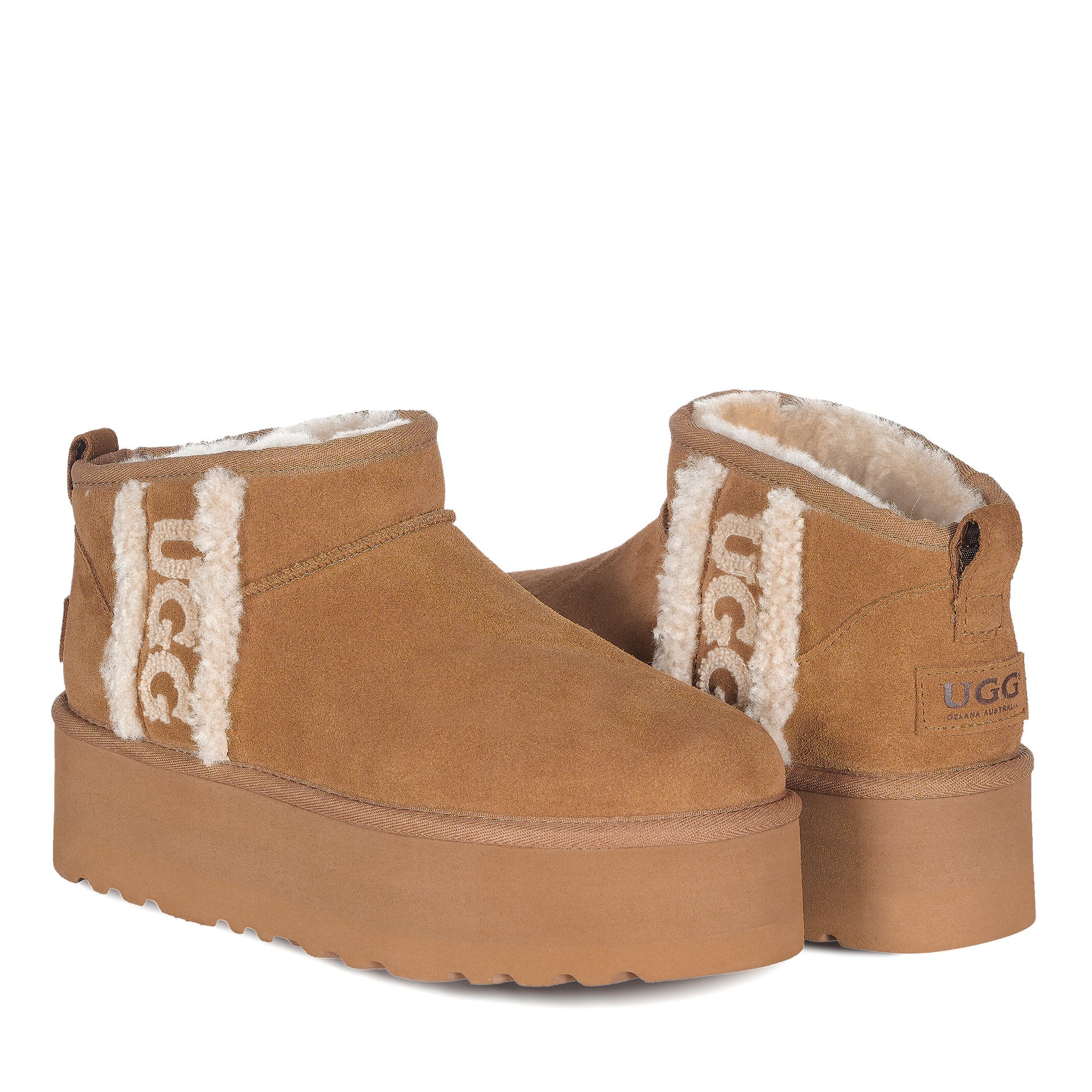 Mini Platform Logo Uggs, women's boots in Chestnut view 3