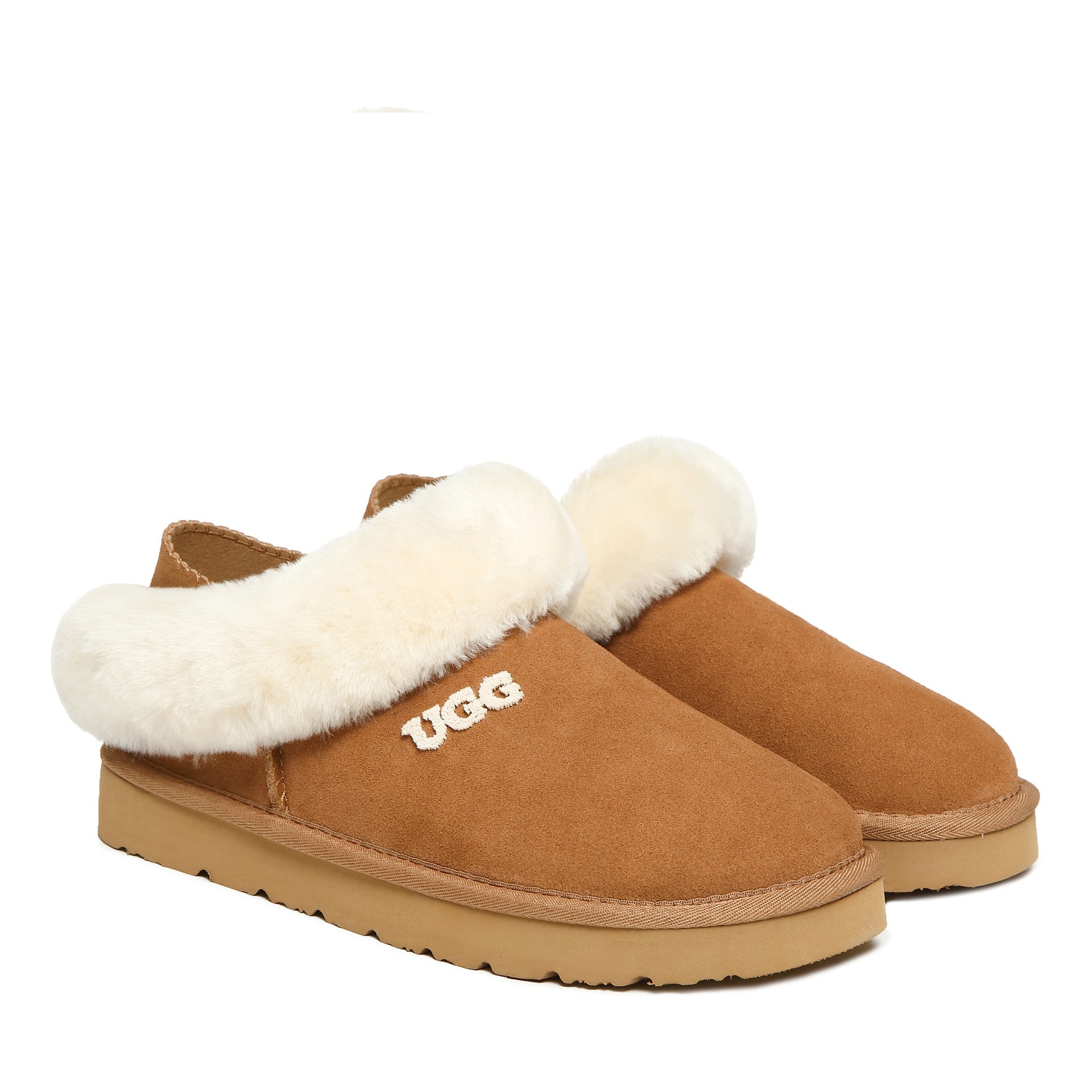 Fluffy Strap Slippers Logo Uggs, for women in Chestnut view 4