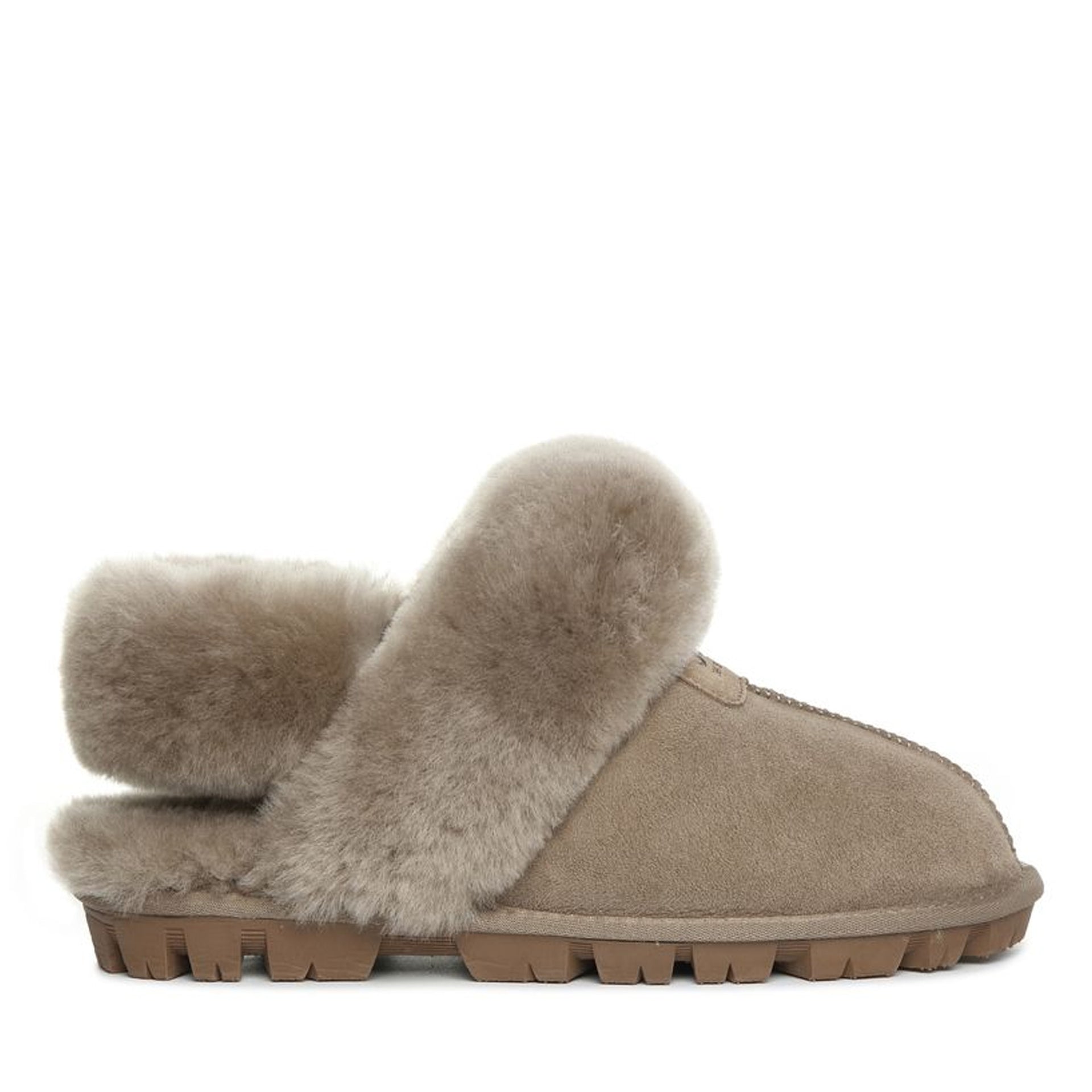 Fluffy Strap Ladies Scuff Uggs in Antelope Brown view 16