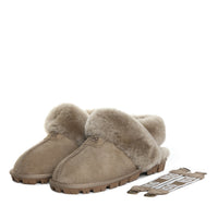 Fluffy Strap Ladies Scuff Uggs in Antelope Brown view 19