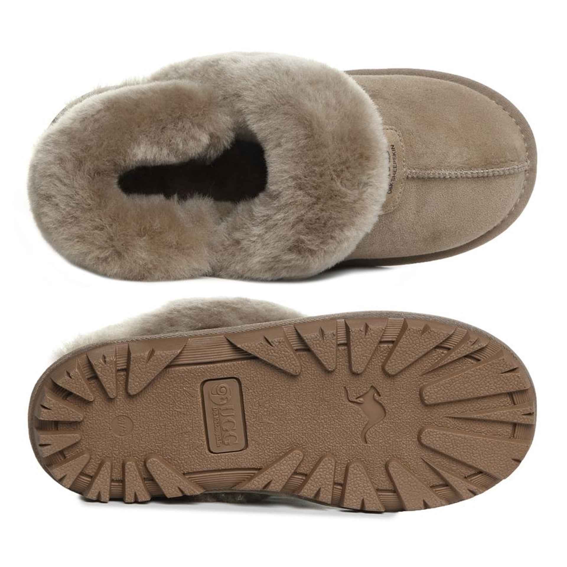 Fluffy Strap Ladies Scuff Uggs in Antelope Brown view 20