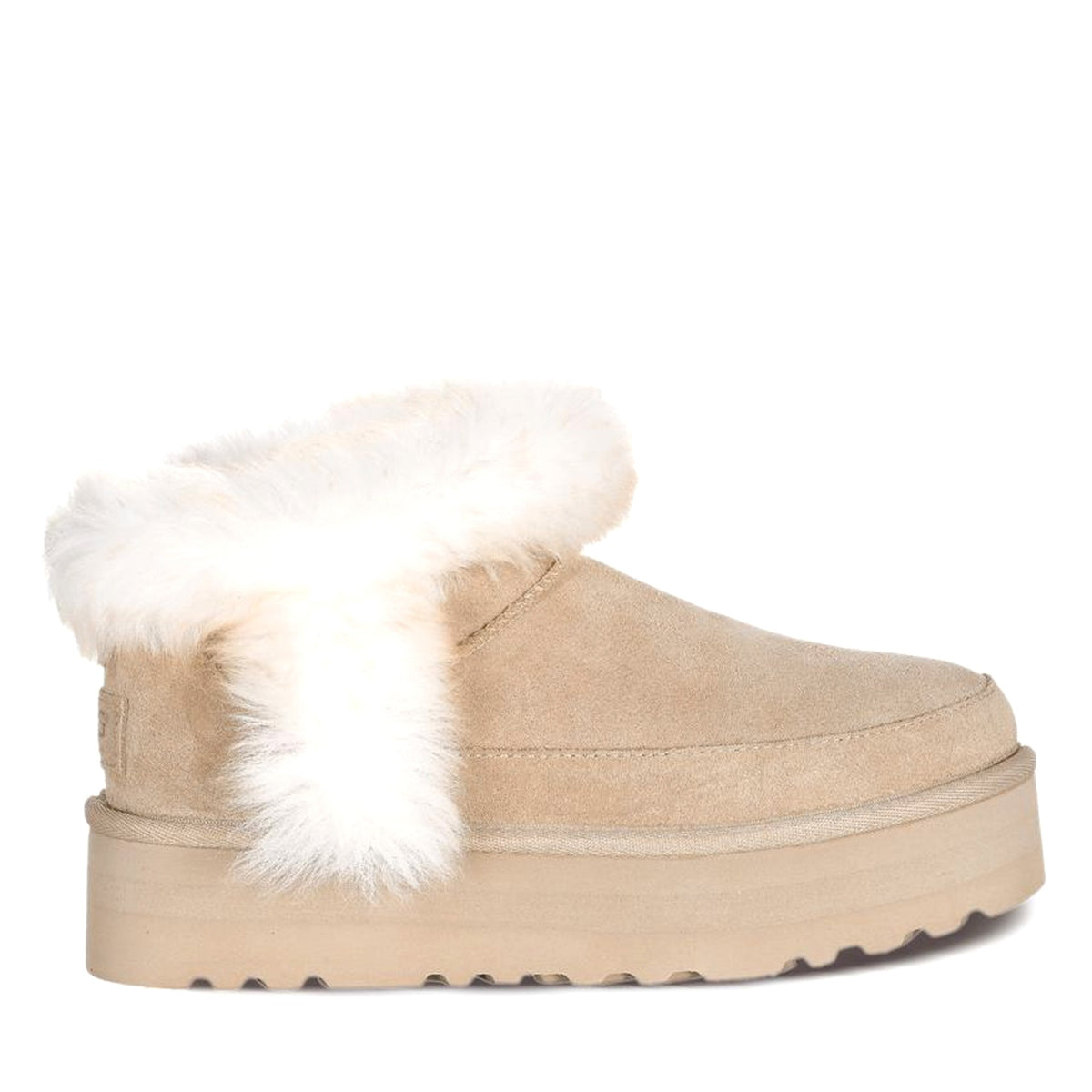 Mini Fluffy Platform Uggs, women's boots in Apricot view 1