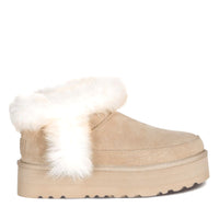 Mini Fluffy Platform Uggs, women's boots in Apricot view 1