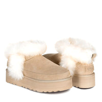 Mini Fluffy Platform Uggs, women's boots in Apricot view 3