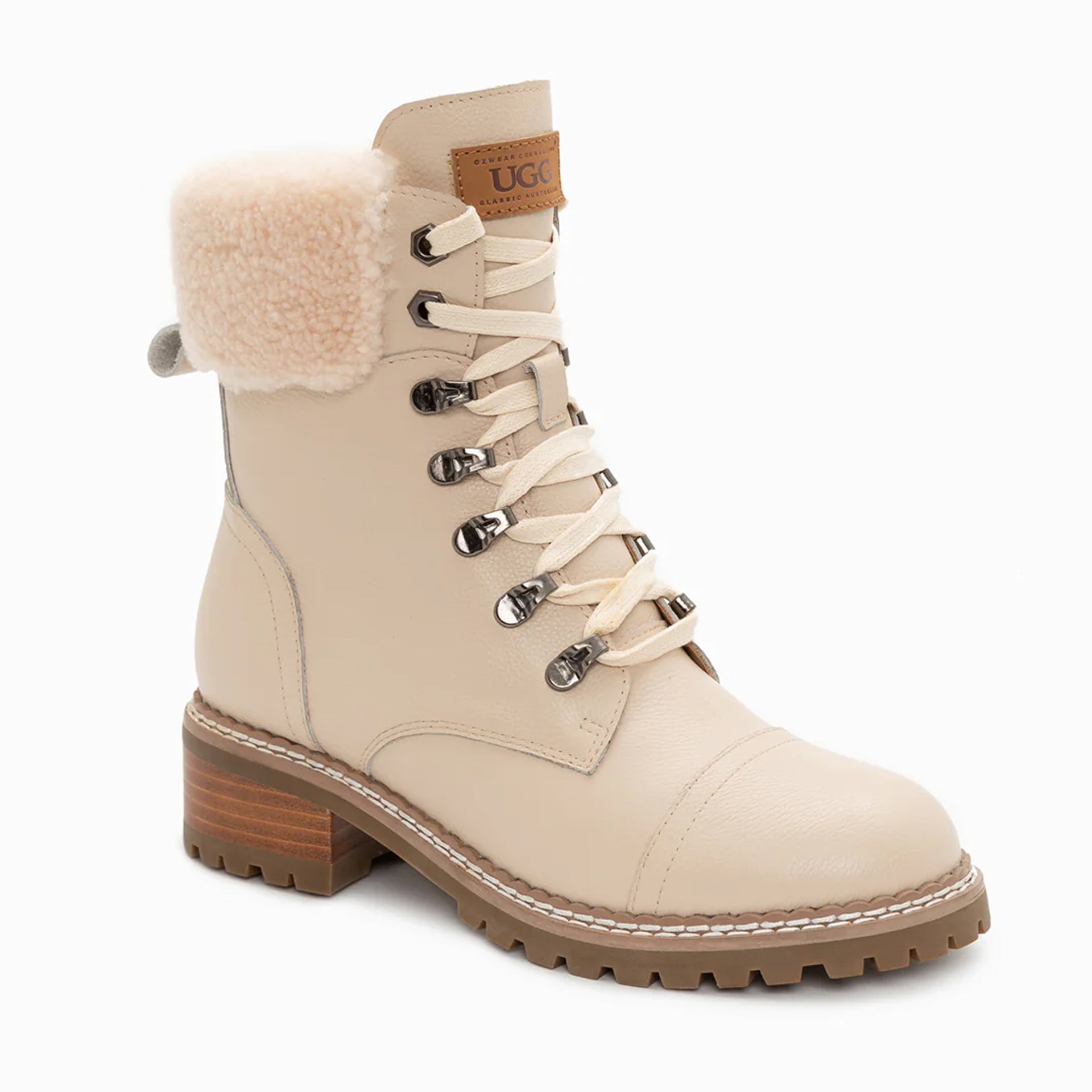 UGG Lyric Lace Up Leather Boots, for women in Beige view 12
