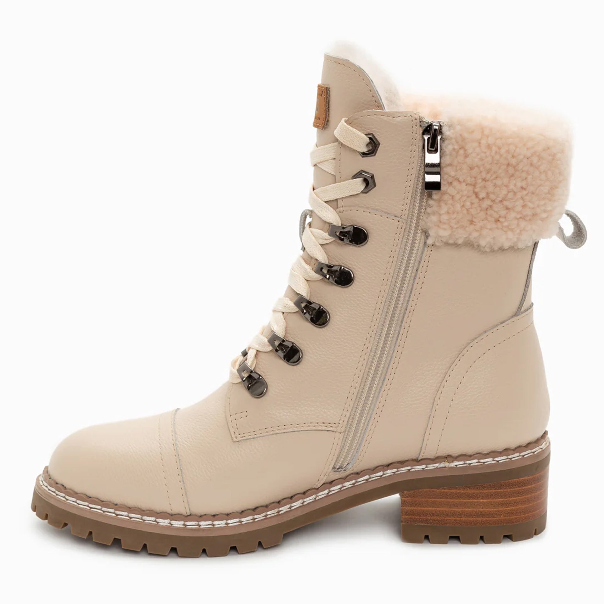 UGG Lyric Lace Up Leather Boots, for women in Beige view 14