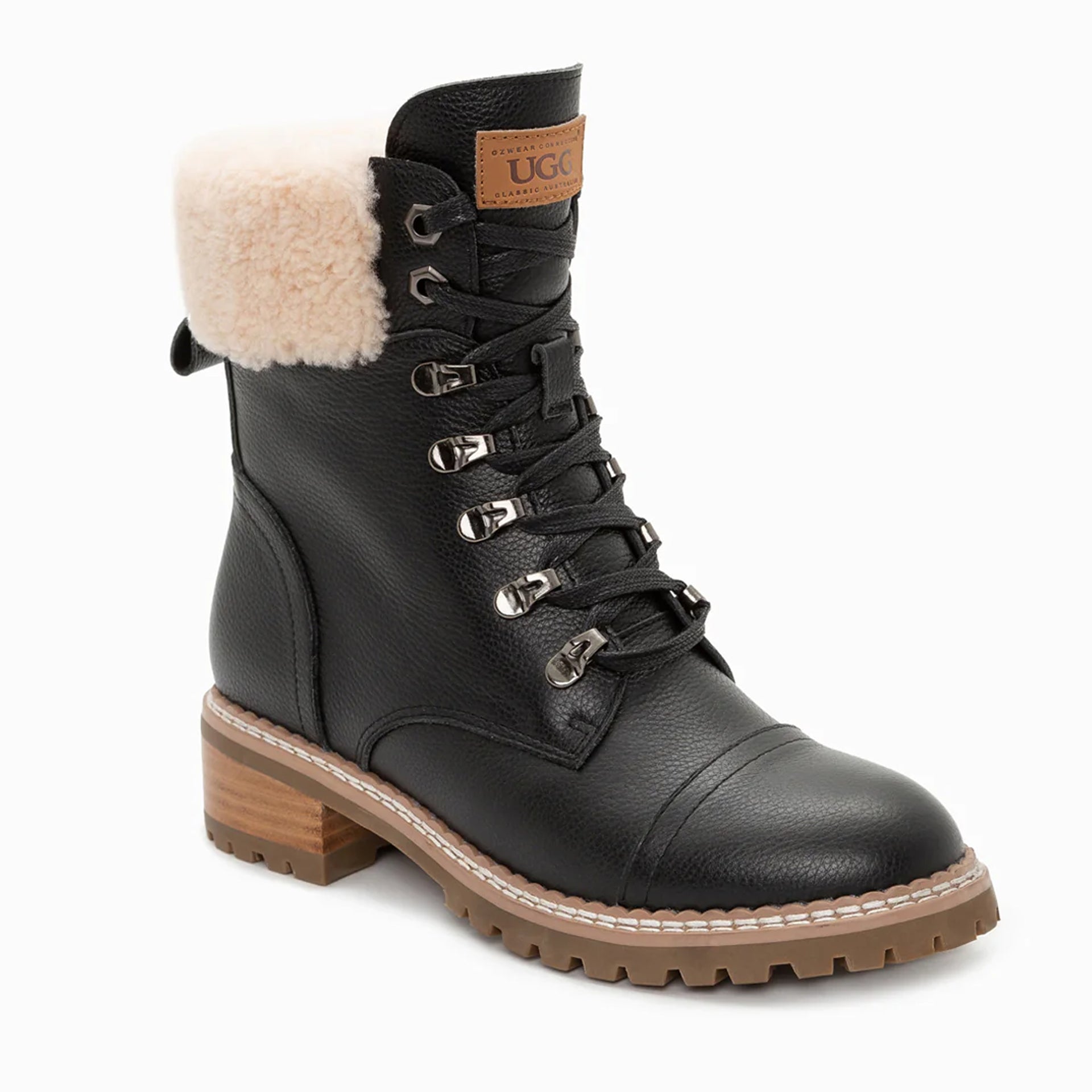 UGG Lyric Lace Up Leather Boots, for women in Black view 7