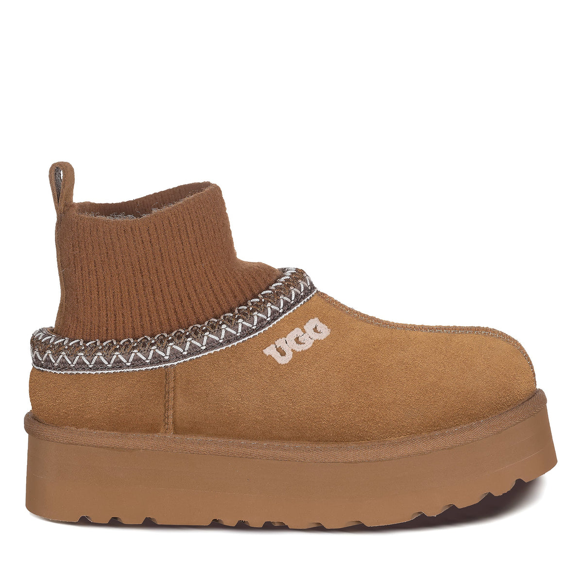 Tassie Knit Platform Uggs, women's slippers in Chestnut view 1