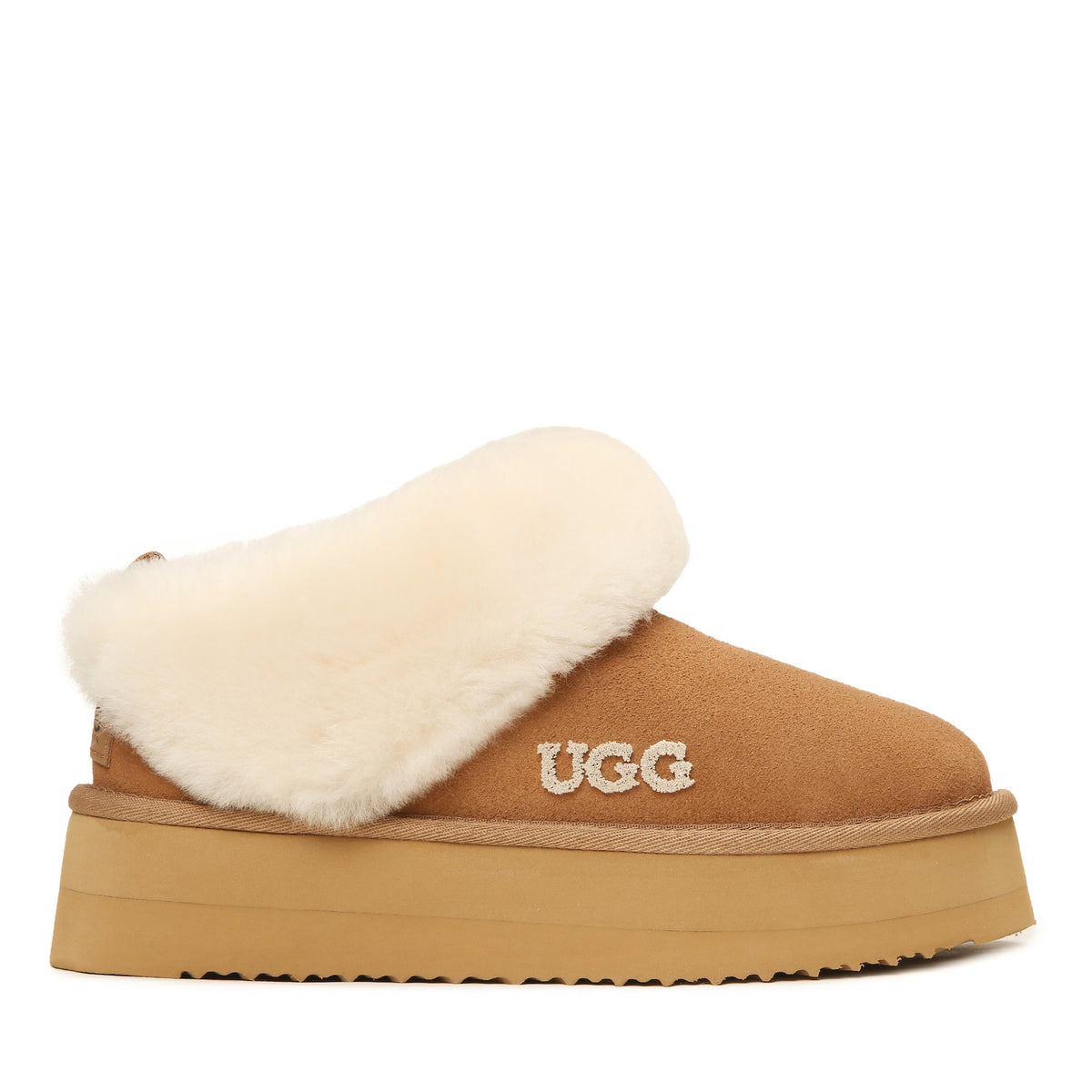Fluffy Platform Ugg Slippers, for women in Chestnut view 1