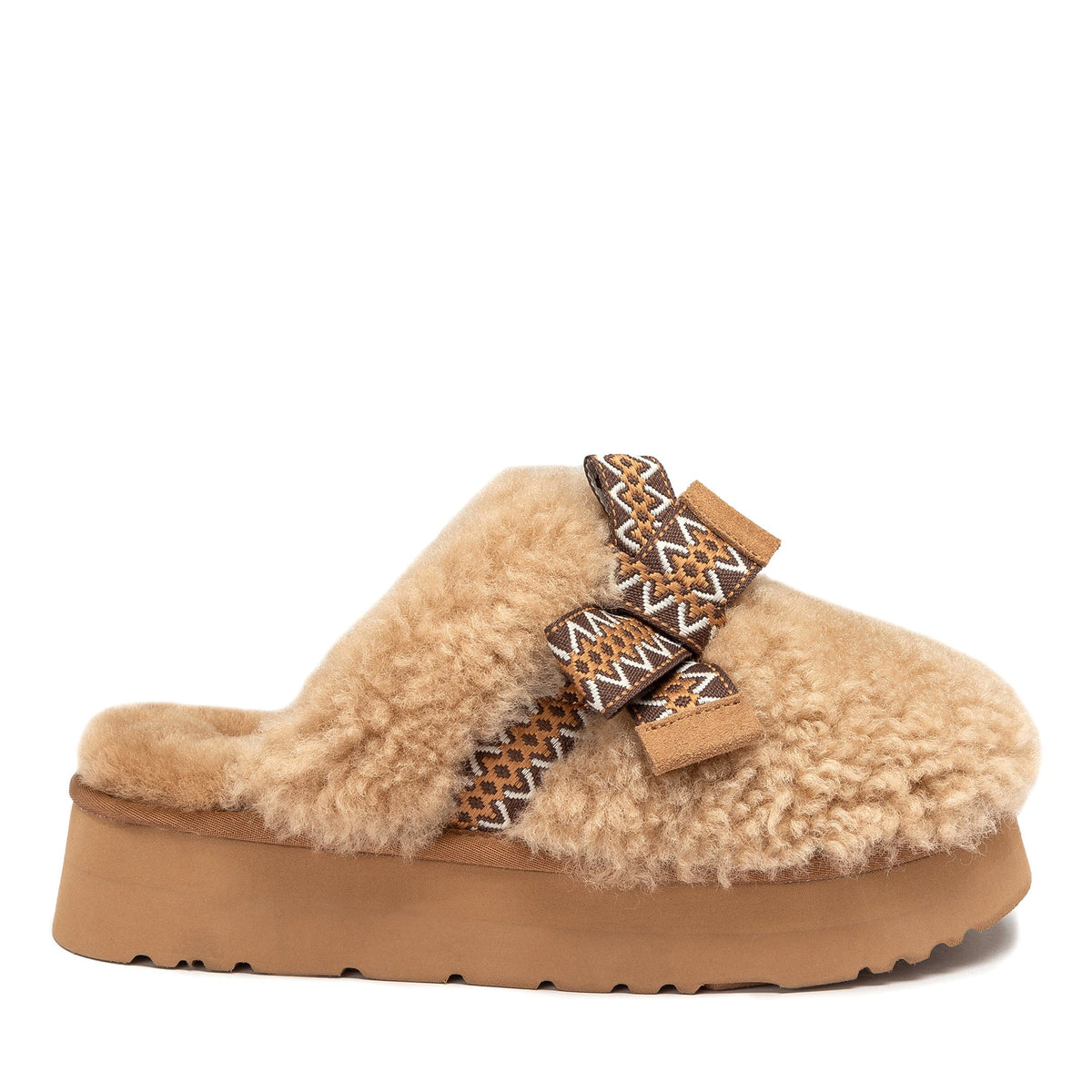 Fluffy Bow Platform Uggs, women's slippers in Chestnut view 1
