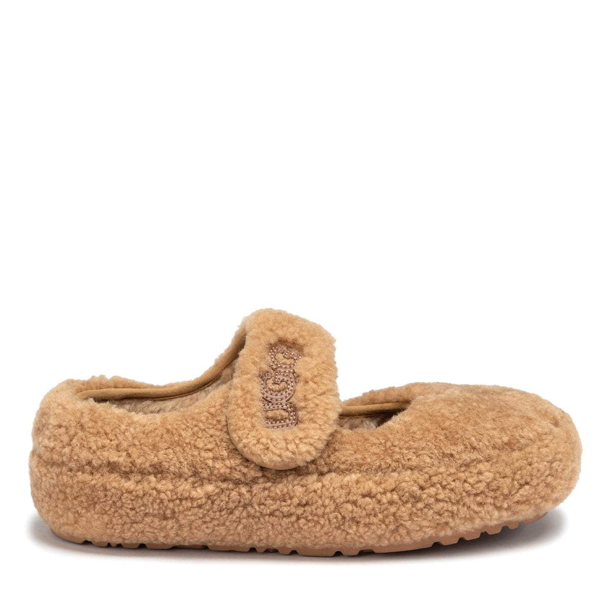 Velcro Fluffy Uggs, kids slippers in Chestnut view 1