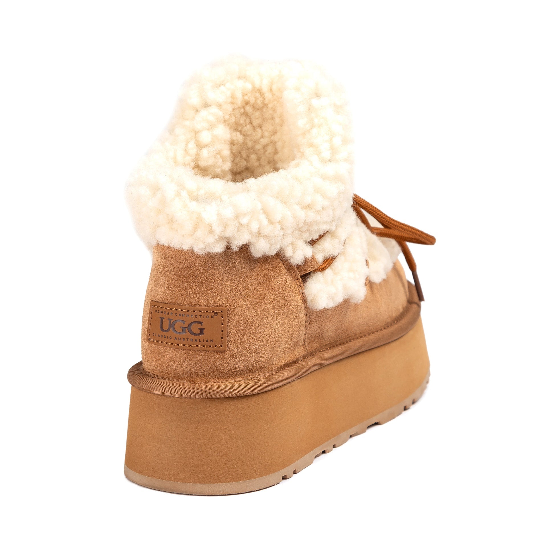 Fluffy Lace Platform Uggs, women's boots in Chestnut view 2
