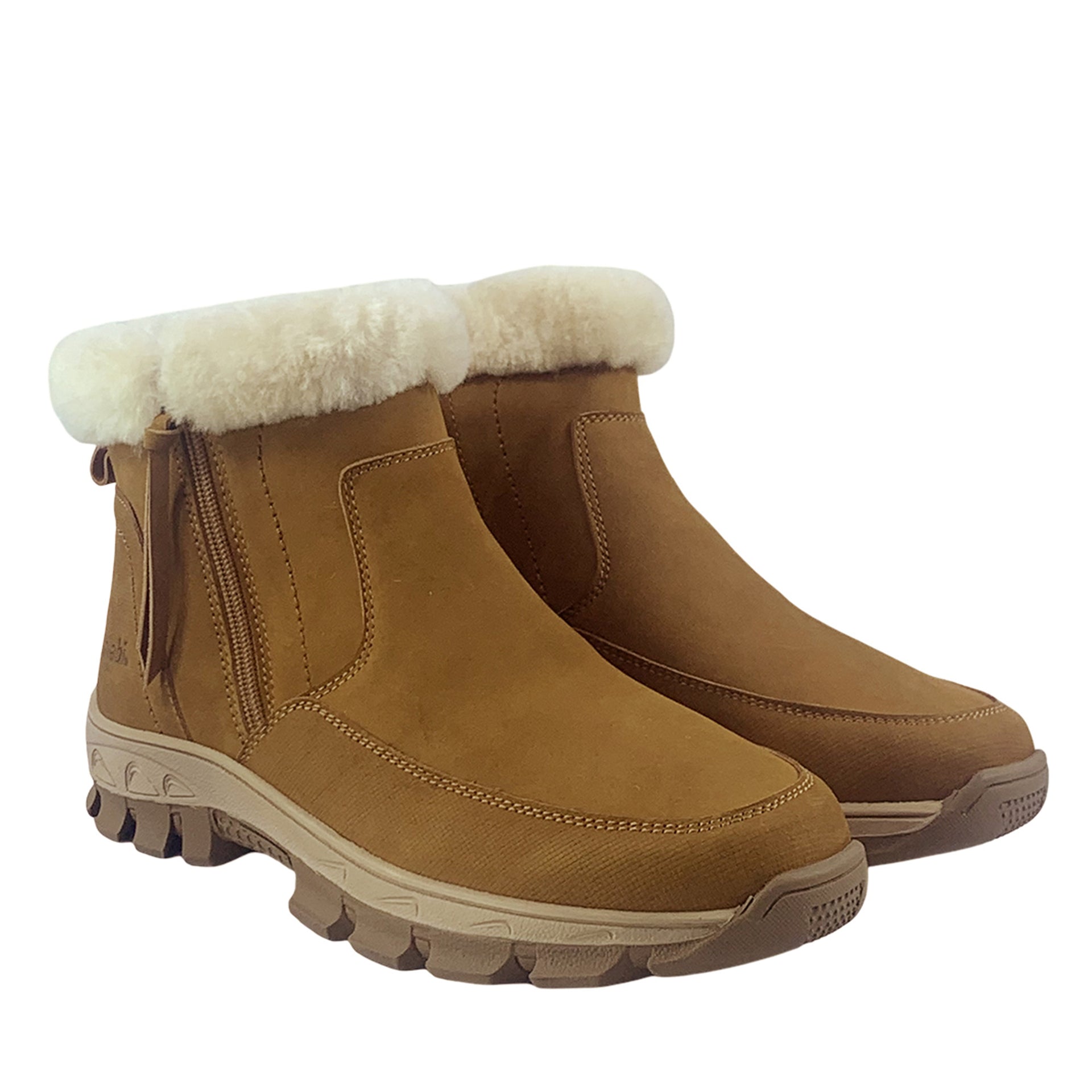 Evelyn Zip Fluffy Boots, for women in Chestnut view 2