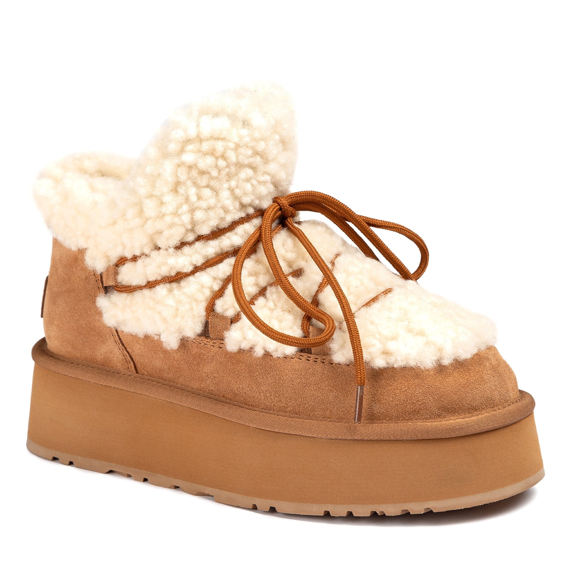Fluffy Lace Platform Uggs, women's boots in Chestnut view 3