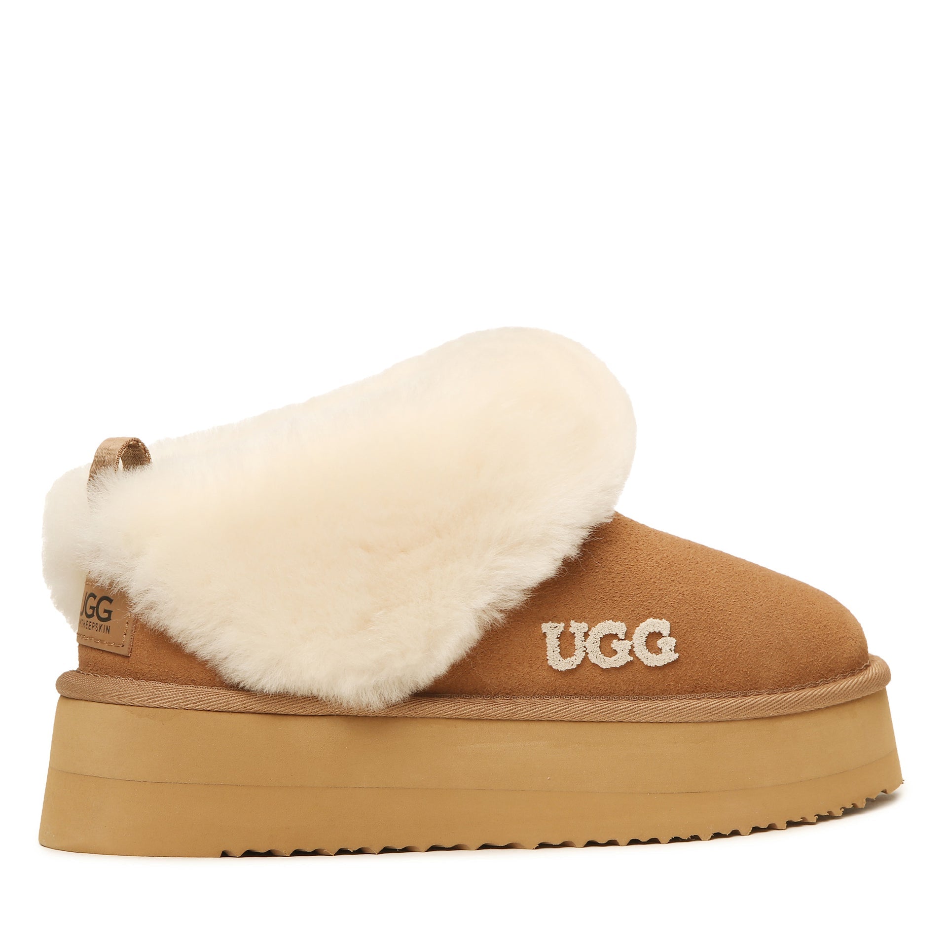 Fluffy Platform Ugg Slippers, for women in Chestnut view 3