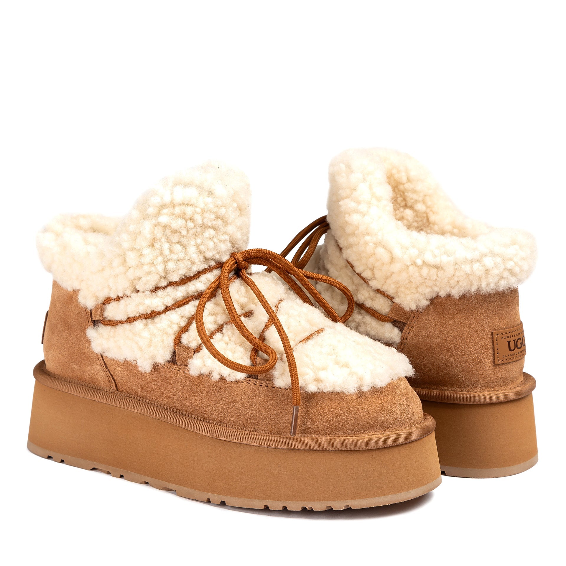 Fluffy Lace Platform Uggs, women's boots in Chestnut view 4