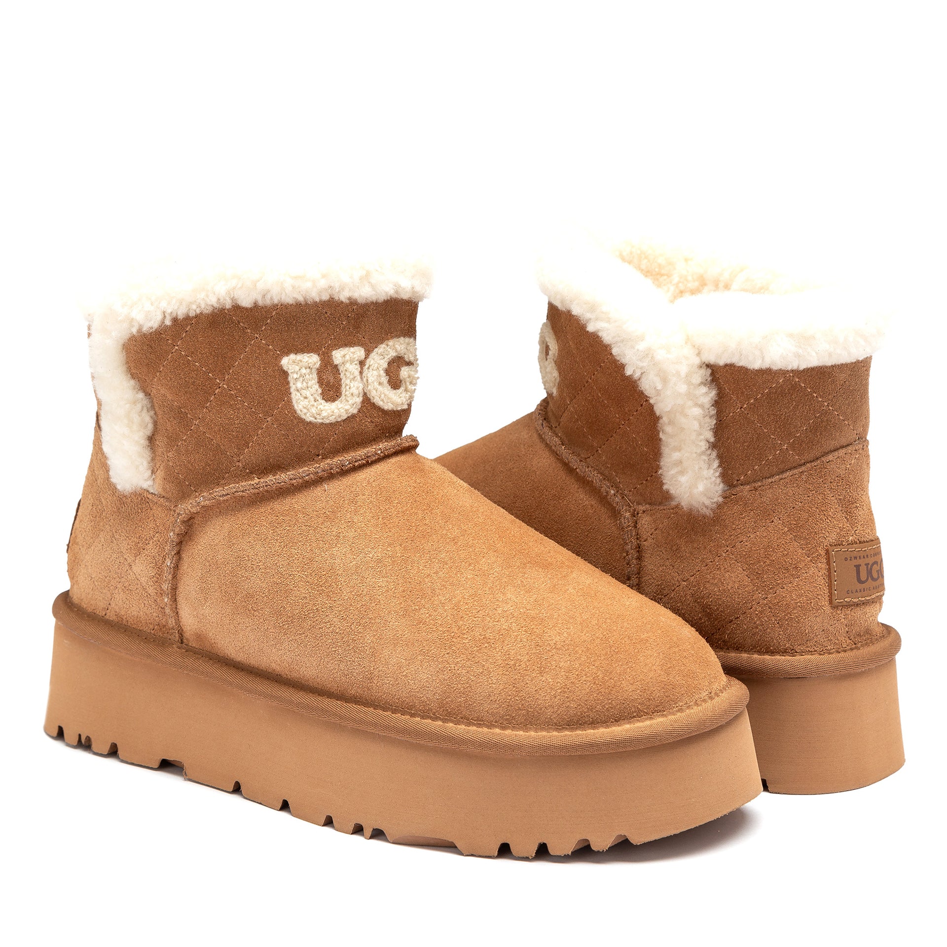 Fluffy Platform Ugg boots, for women in Chestnut view 4