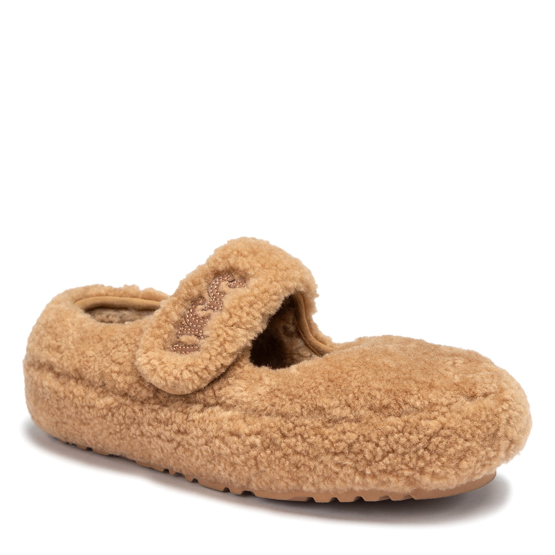 Velcro Fluffy Uggs, kids slippers in Chestnut view 2