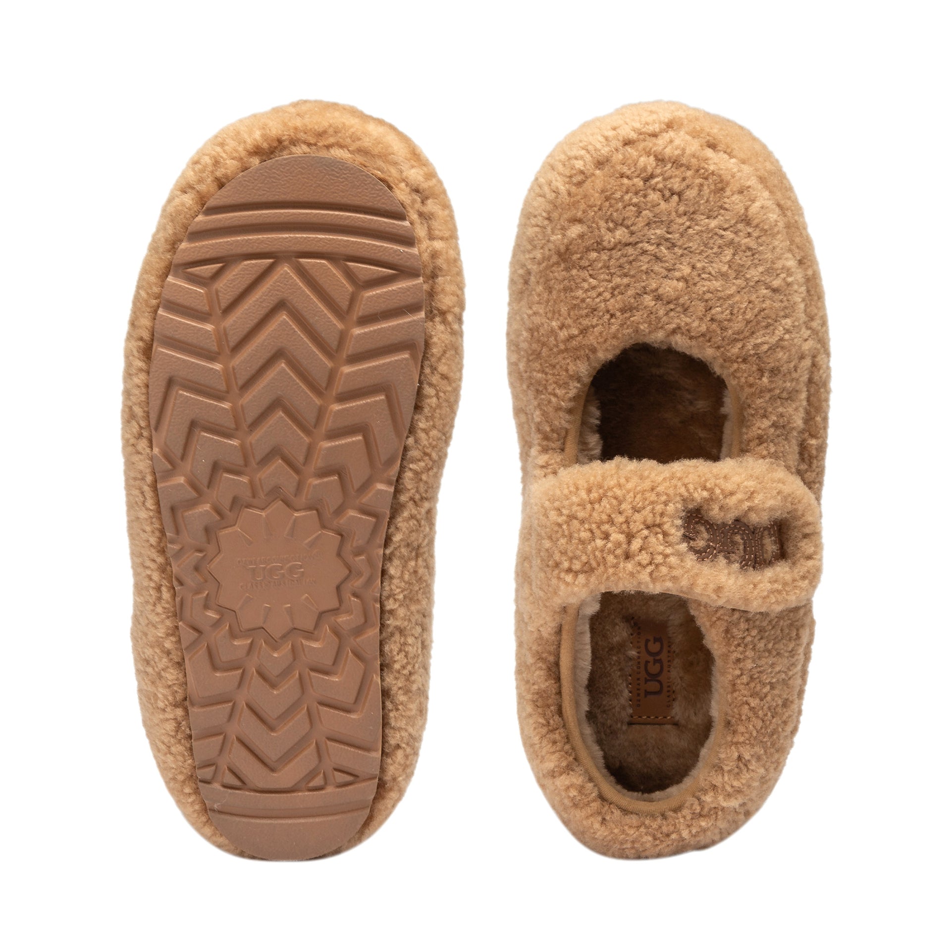 Velcro Fluffy Uggs, kids slippers in Chestnut view 5