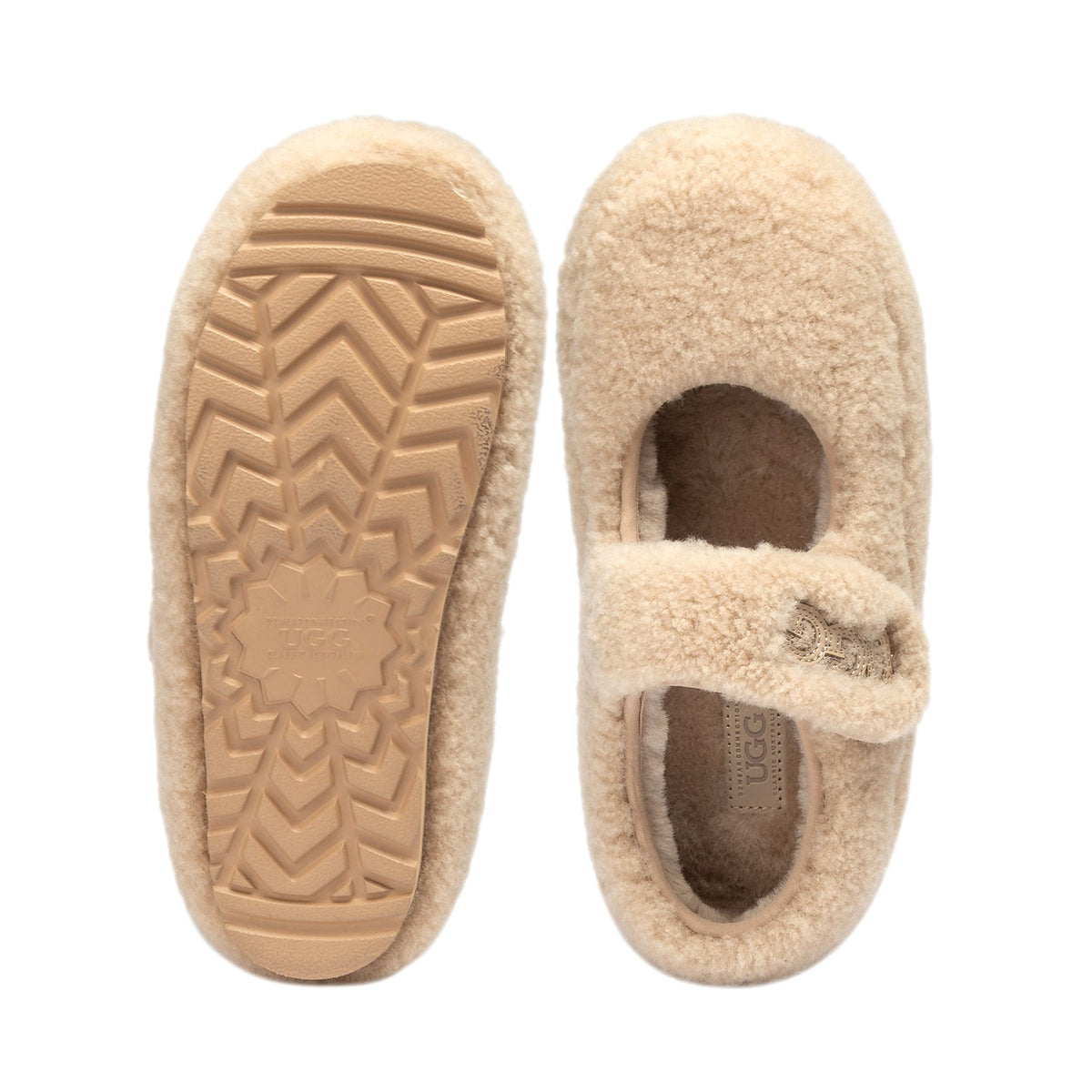 Velcro Fluffy Uggs, kids slippers in Bronze view 10