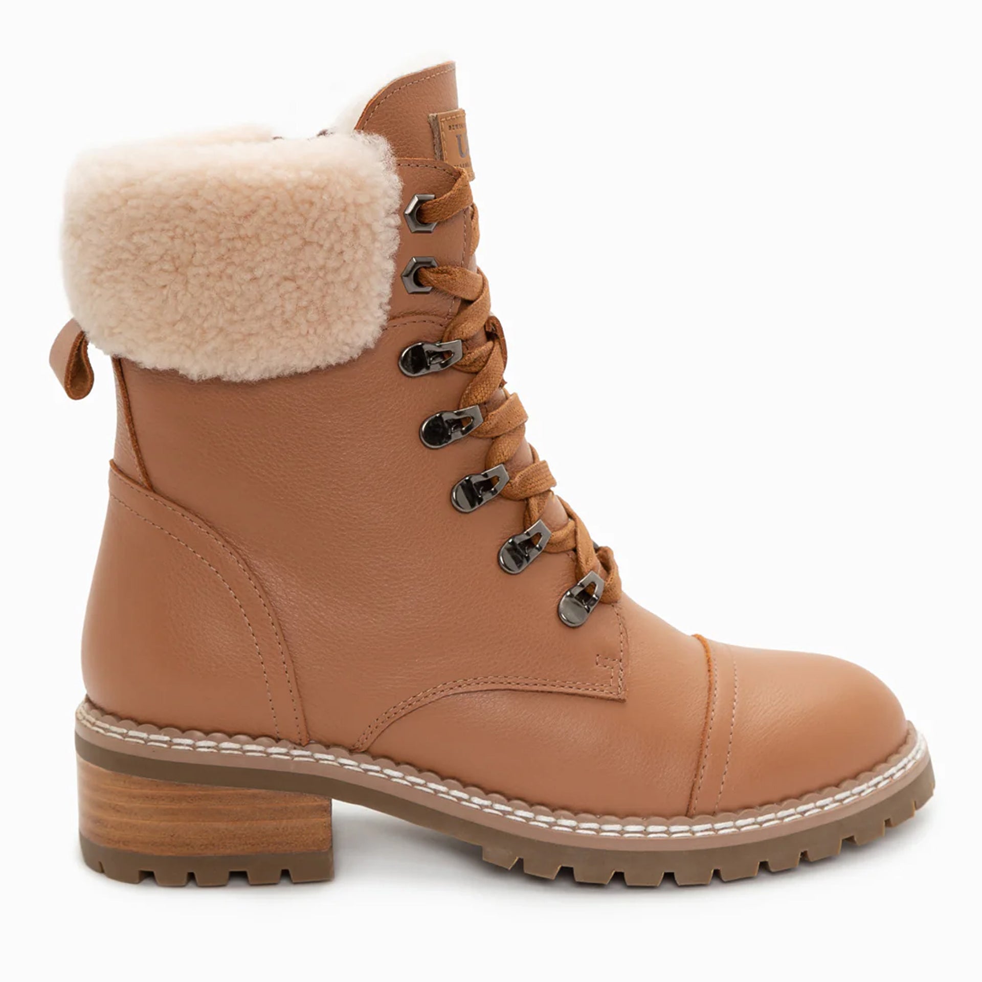 UGG Lyric Lace Up Leather Boots, for women in Tan view 1