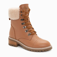 UGG Lyric Lace Up Leather Boots, for women in Tan view 2