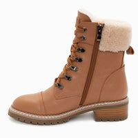 UGG Lyric Lace Up Leather Boots, for women in Tan view 3