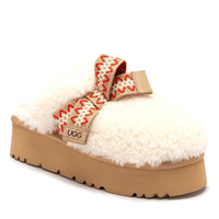 Fluffy Bow Platform Uggs, women's slippers in Ivory view 7