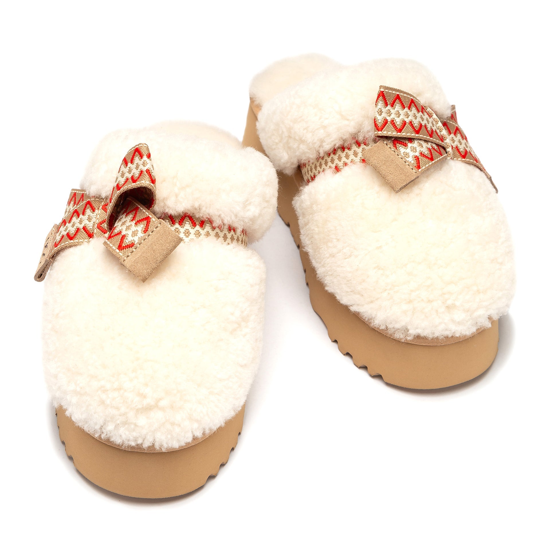 Fluffy Bow Platform Uggs, women's slippers in Ivory view 9