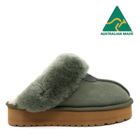 Australian Made - Platform Ladies Scuff Uggs in Forest Green view 3