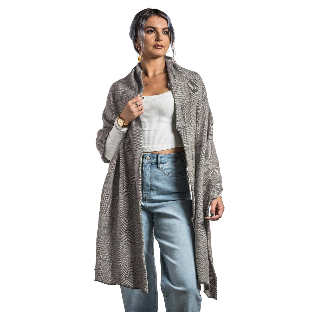Premium Possum and Merino Wool - Jacquard Wrap, for women in Mocha view 1
