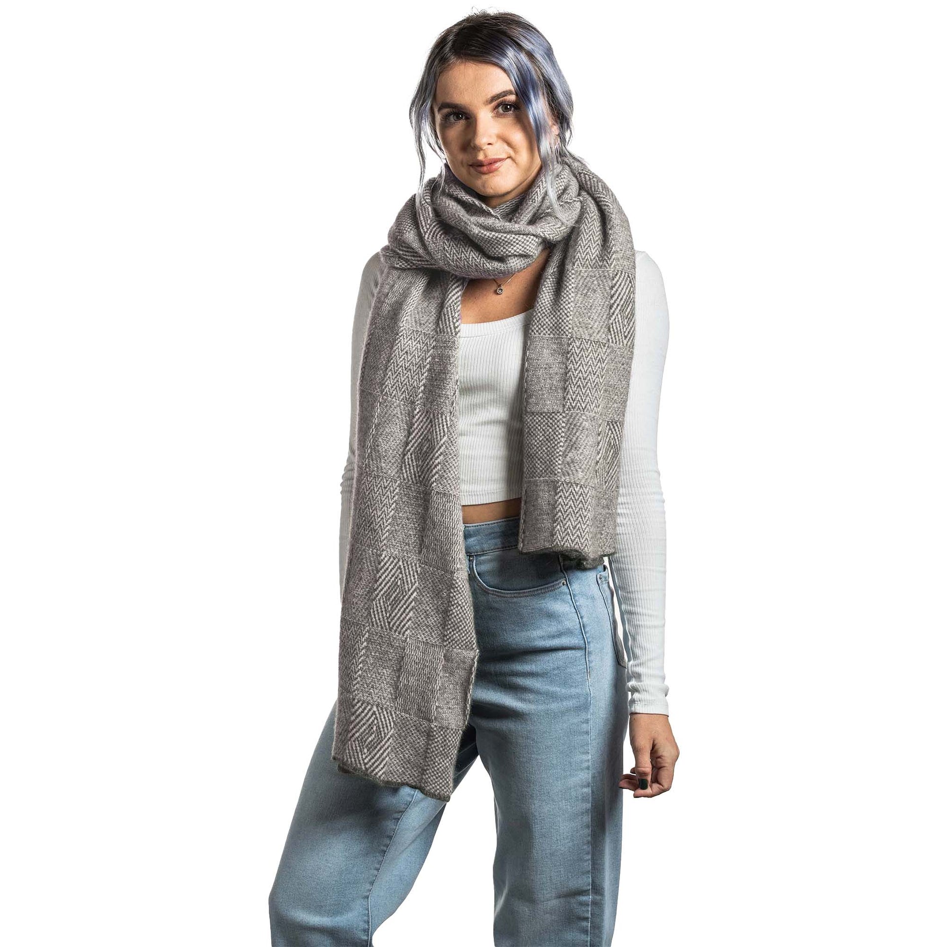 Premium Possum and Merino Wool - Jacquard Wrap, for women in Mocha view 2