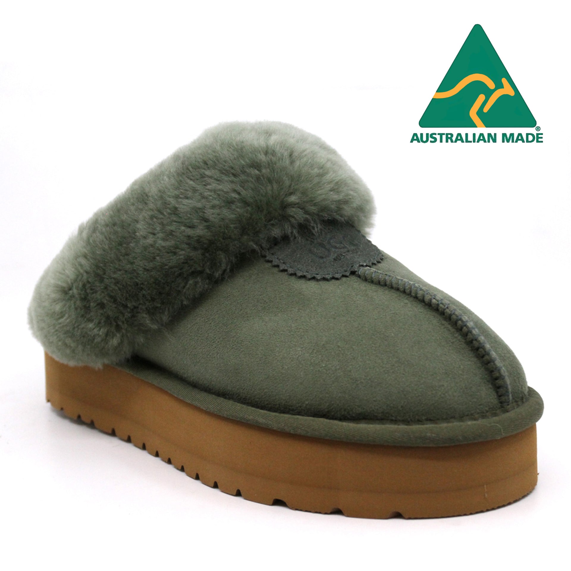 Australian Made - Platform Ladies Scuff Uggs in Forest Green view 4