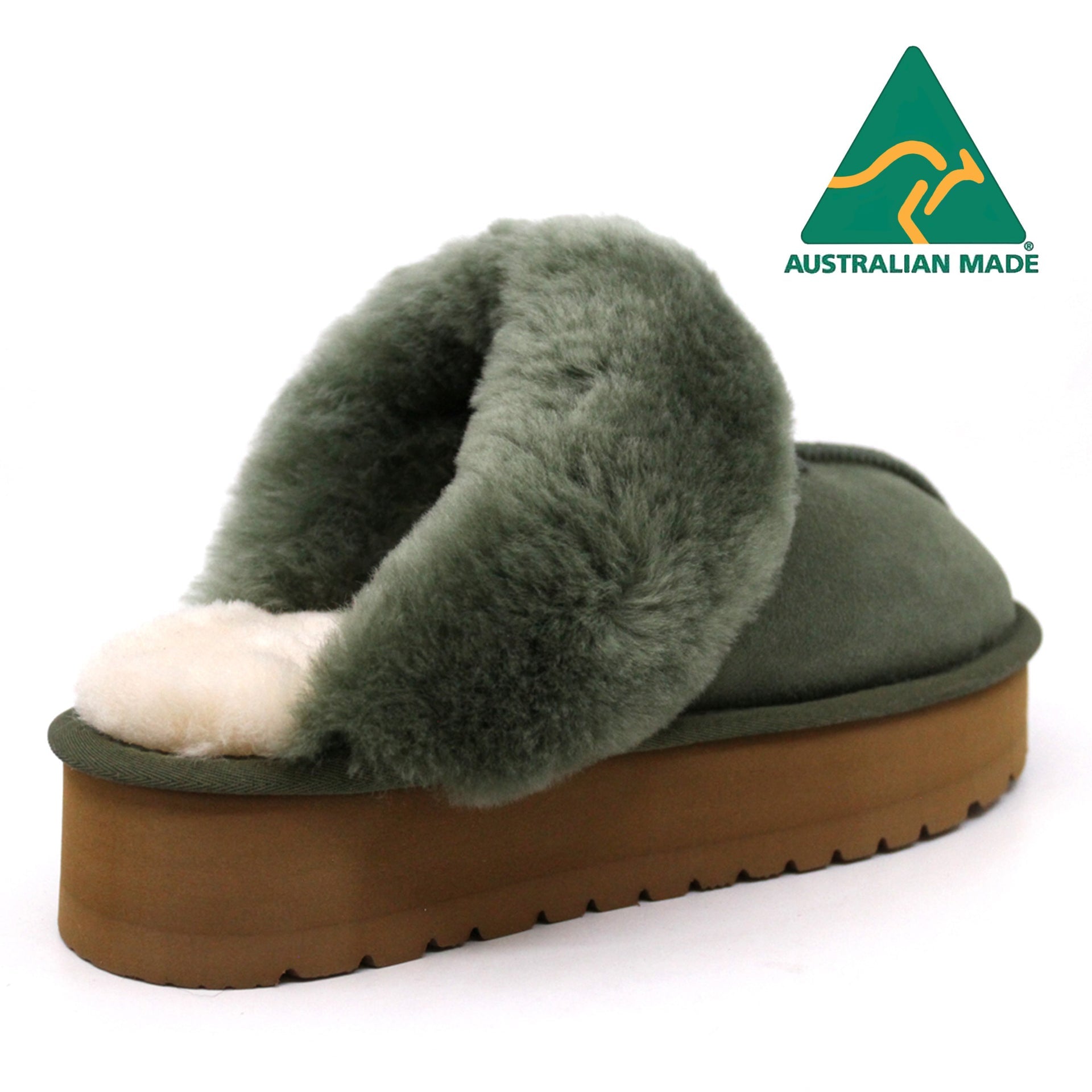 Australian Made - Platform Ladies Scuff Uggs in Forest Green view 5