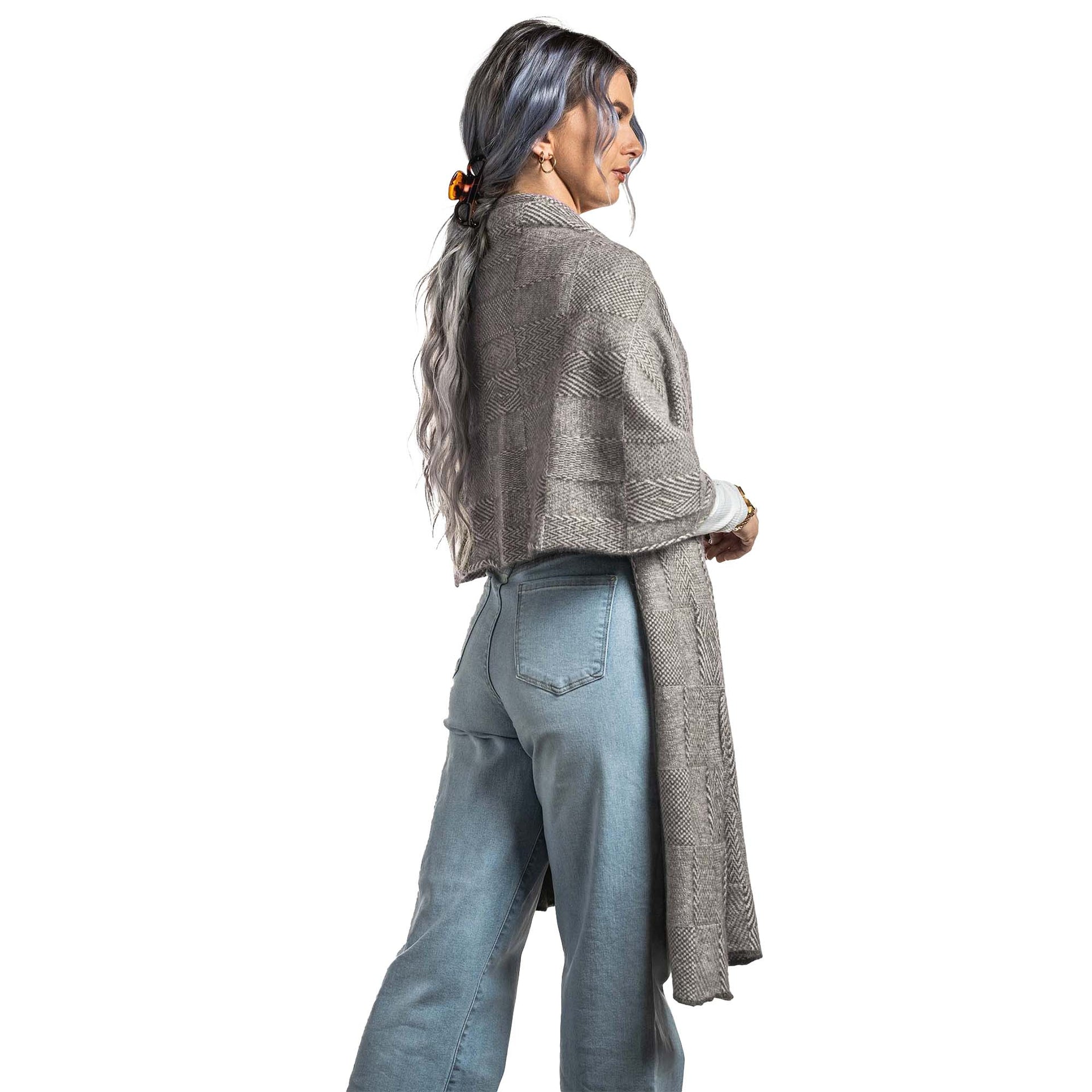 Premium Possum and Merino Wool - Jacquard Wrap, for women in Mocha view 3