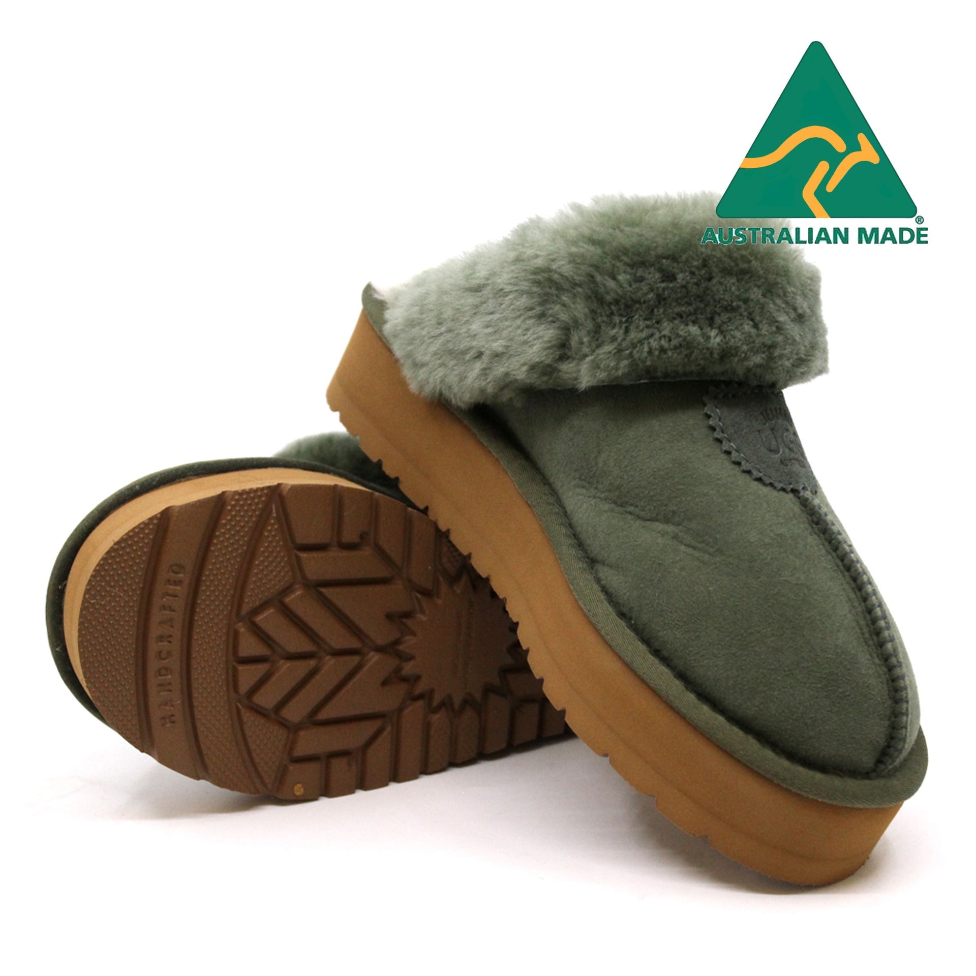 Australian Made - Platform Ladies Scuff Uggs in Forest Green view 7