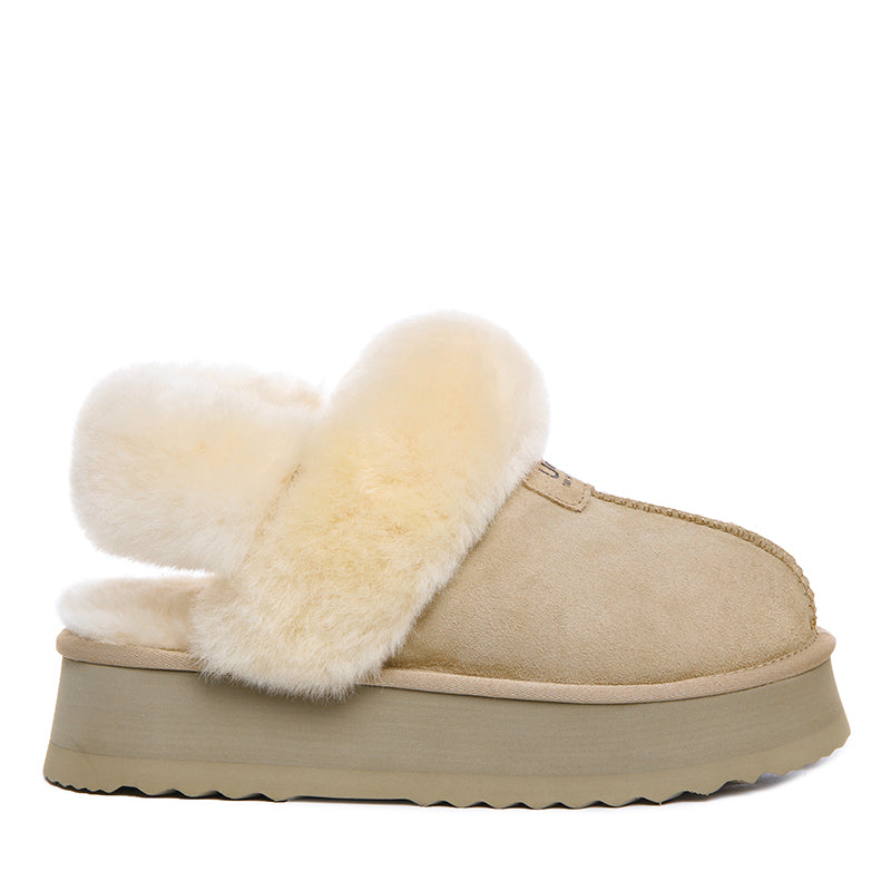 Detachable Fluffy Platform Uggs, women's slippers in Mustard Seed view 1