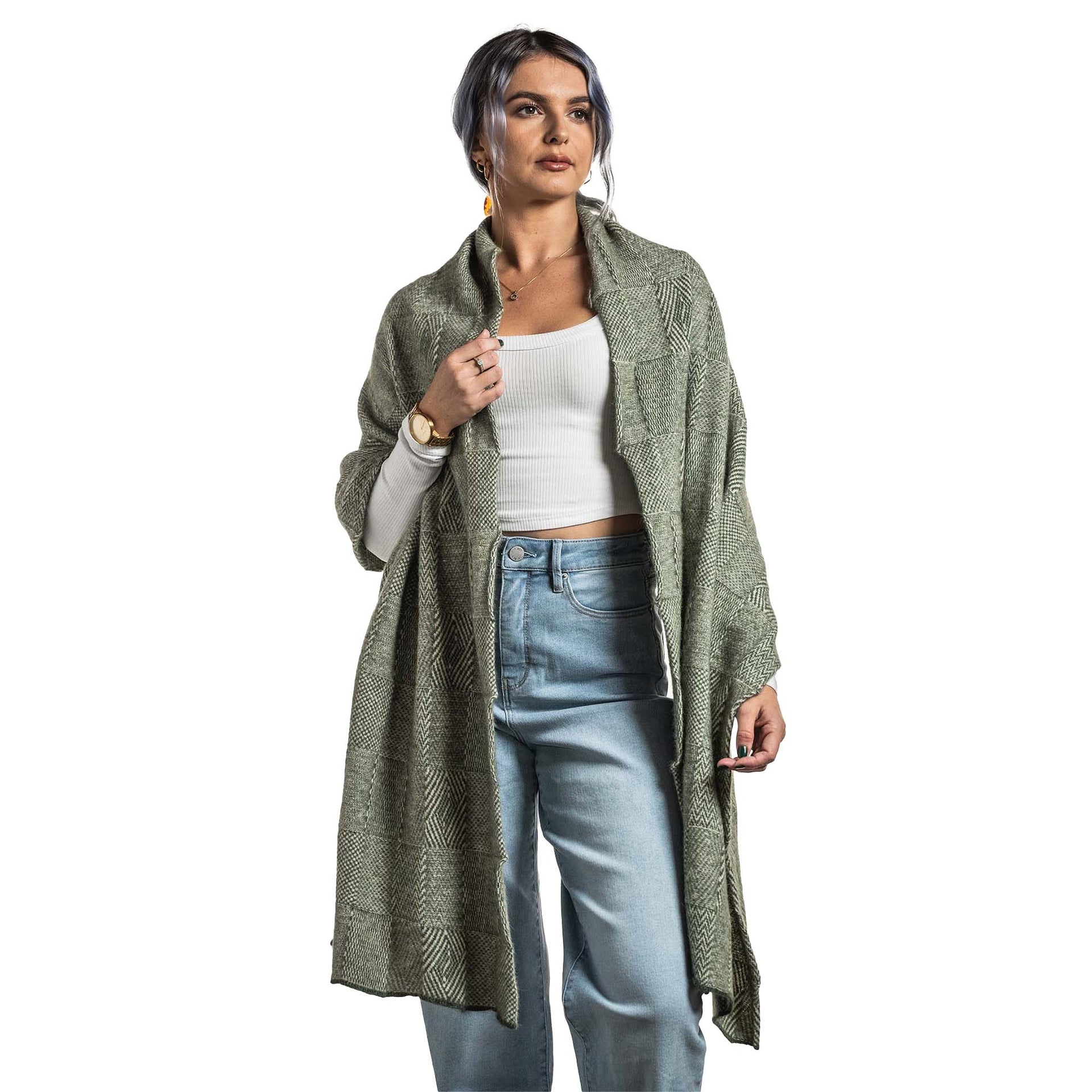 Premium Possum and Merino Wool - Jacquard Wrap, for women in Moss view 4
