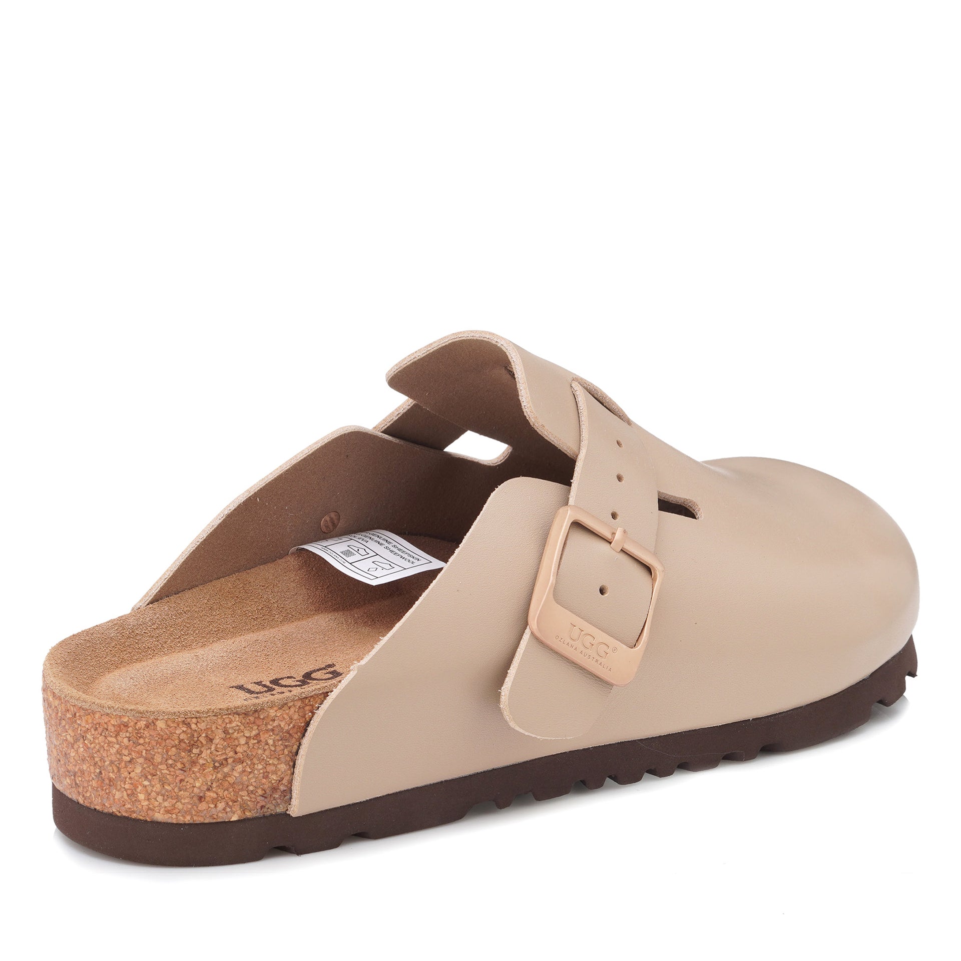 Smooth Leather Ugg Slippers, for women in Sand / Beige view 3