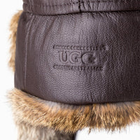 UGG Aviator Leather Hat with Rabbit Fur sheepskin winter aviator hat view 2
